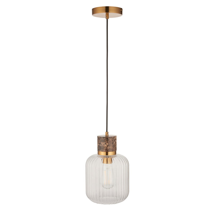 Travi Ribbed 1 Pendant Light - Brown Emperador Mrble