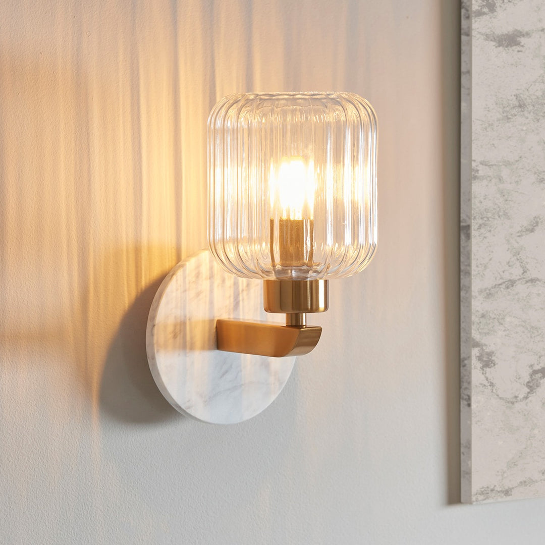 Travi Ribbed Wall Light - White Volakas Marble