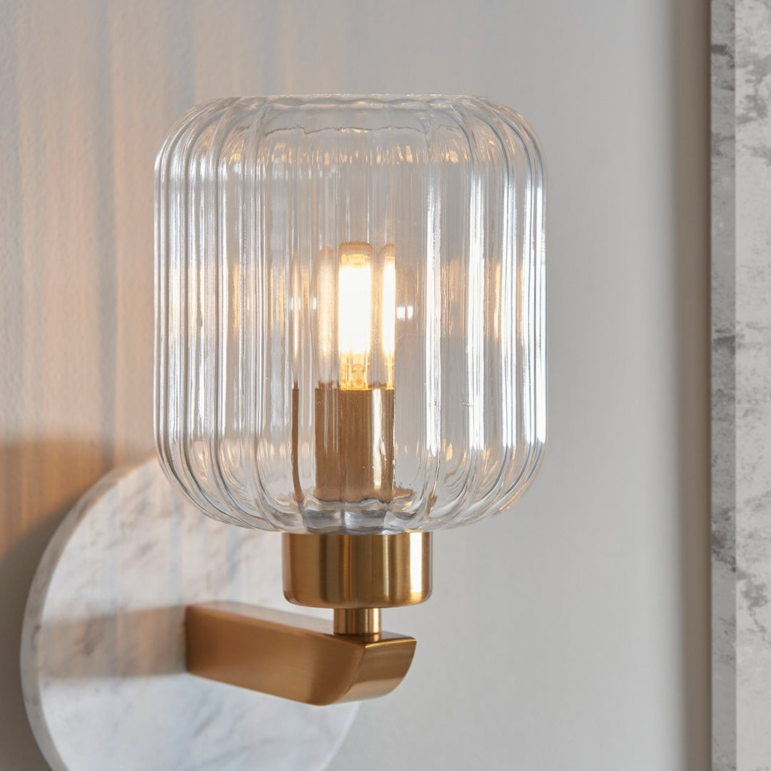 Travi Ribbed Wall Light - White Volakas Marble