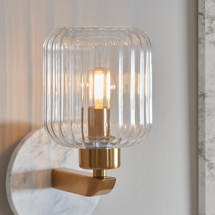 Travi Ribbed Wall Light - White Volakas Marble