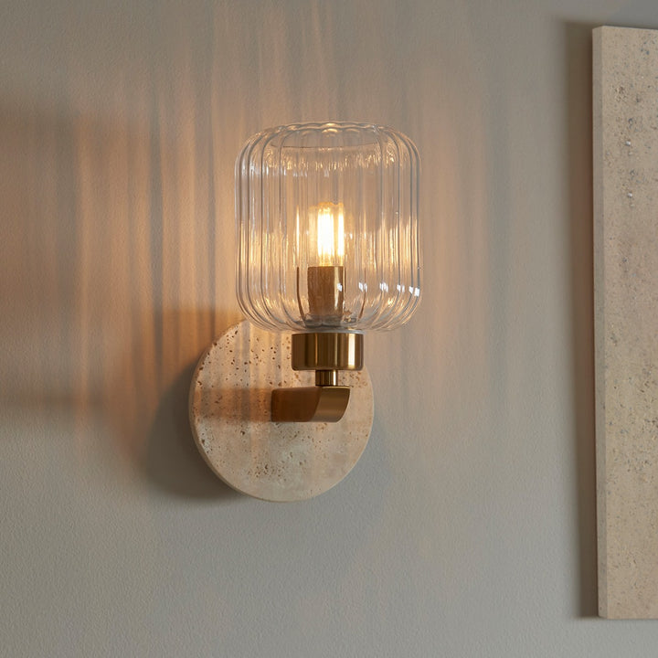 Travi Ribbed Wall Light - Beige Textured Marble