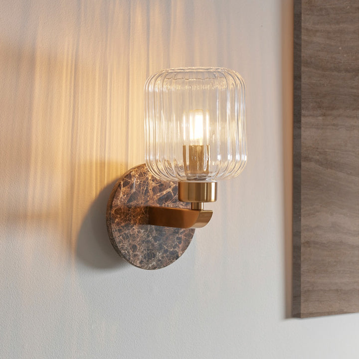 Travi Ribbed Wall Light - Dark Brown Emperador Marble