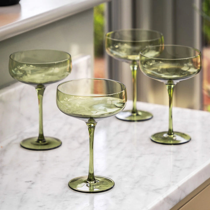 Set of 4 Coupe Glasses - Smokey Green