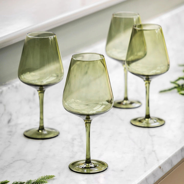 Set of 4 Wine Glasses - Smokey Green