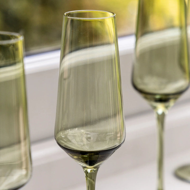 Set of 4 Flute Glasses - Smokey Green