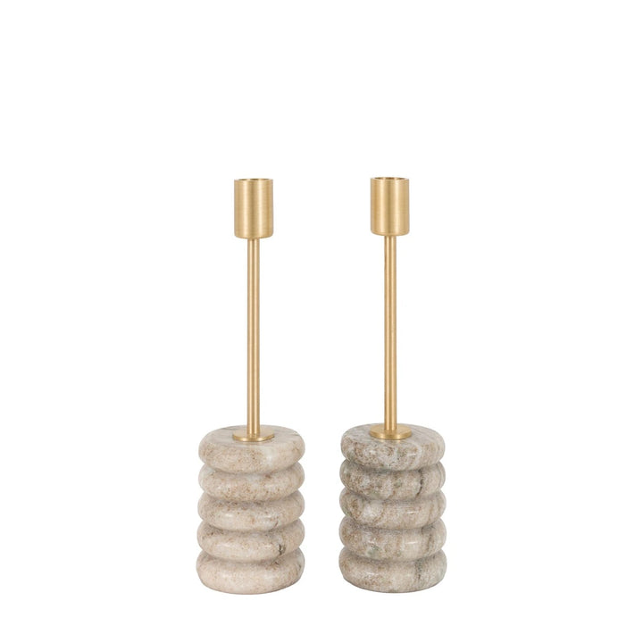 Nori Set of 2 Marble Candle Sticks - Gold