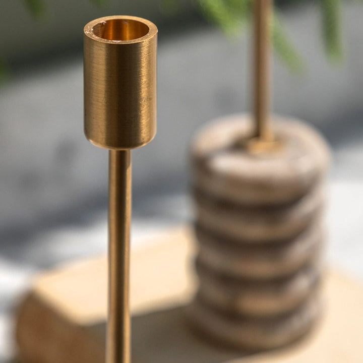 Nori Set of 2 Marble Candle Sticks - Gold