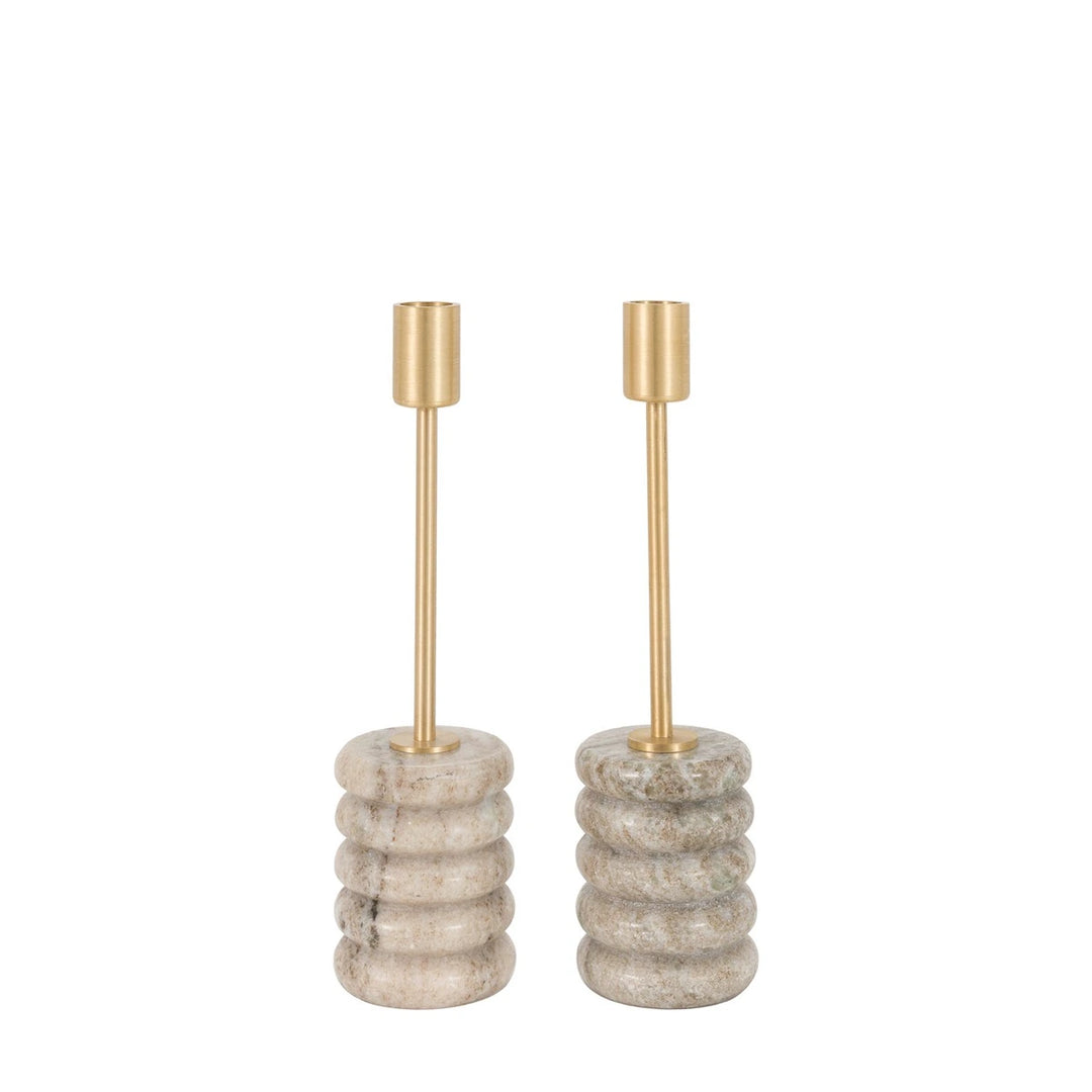 Nori Set of 2 Marble Candle Sticks - Gold