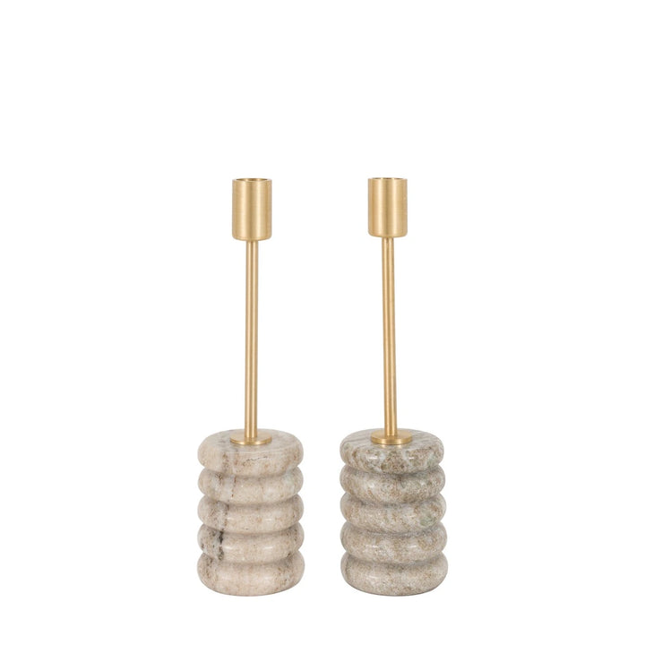 Nori Set of 2 Marble Candle Sticks - Gold