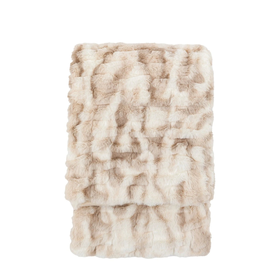 Deco Luxe Ruched Faux Fur Throw - Cream