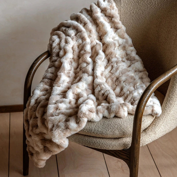 Deco Luxe Ruched Faux Fur Throw - Cream