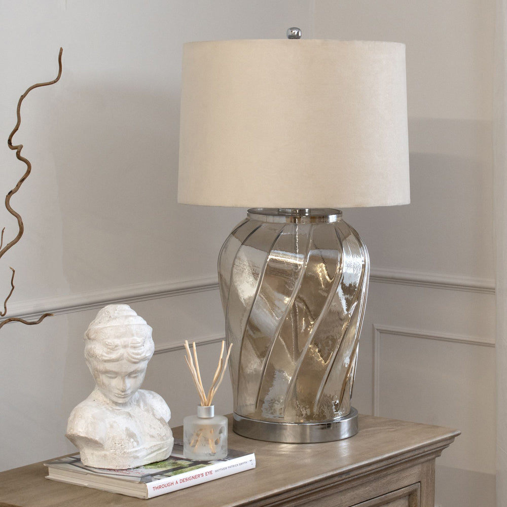 Hill Interiors Ambassador Metallic Glass Lamp with Velvet Shade