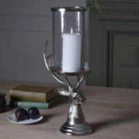 Hill Interiors Stag Candle Hurricane Lantern in Silver