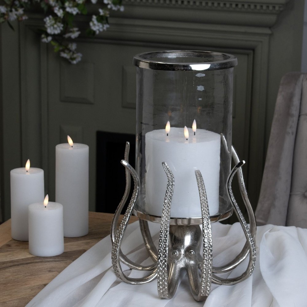 Hill Interiors Octopus Candle Hurricane Lantern in Silver