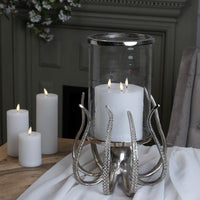 Hill Interiors Octopus Candle Hurricane Lantern in Silver