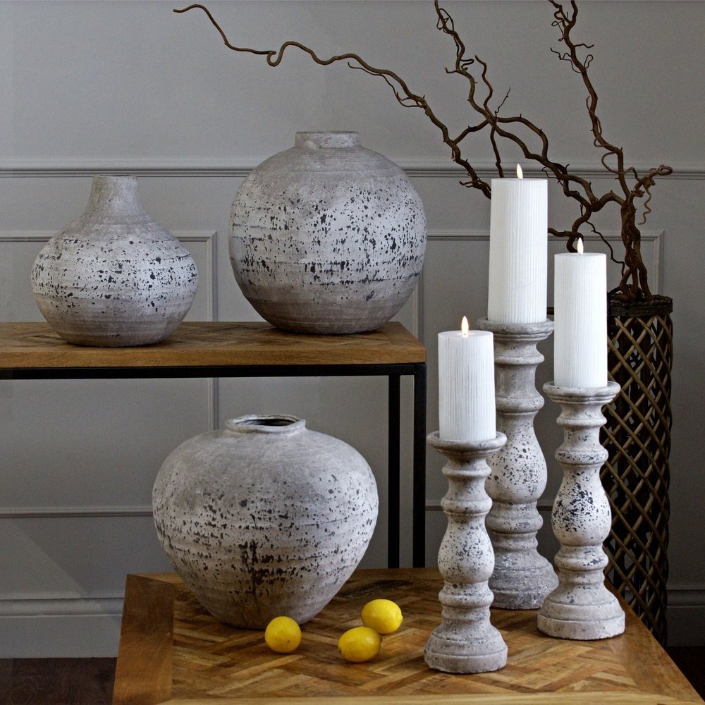  Hill-Hill Interiors Tiber Stone Ceramic Vase-Grey 261 