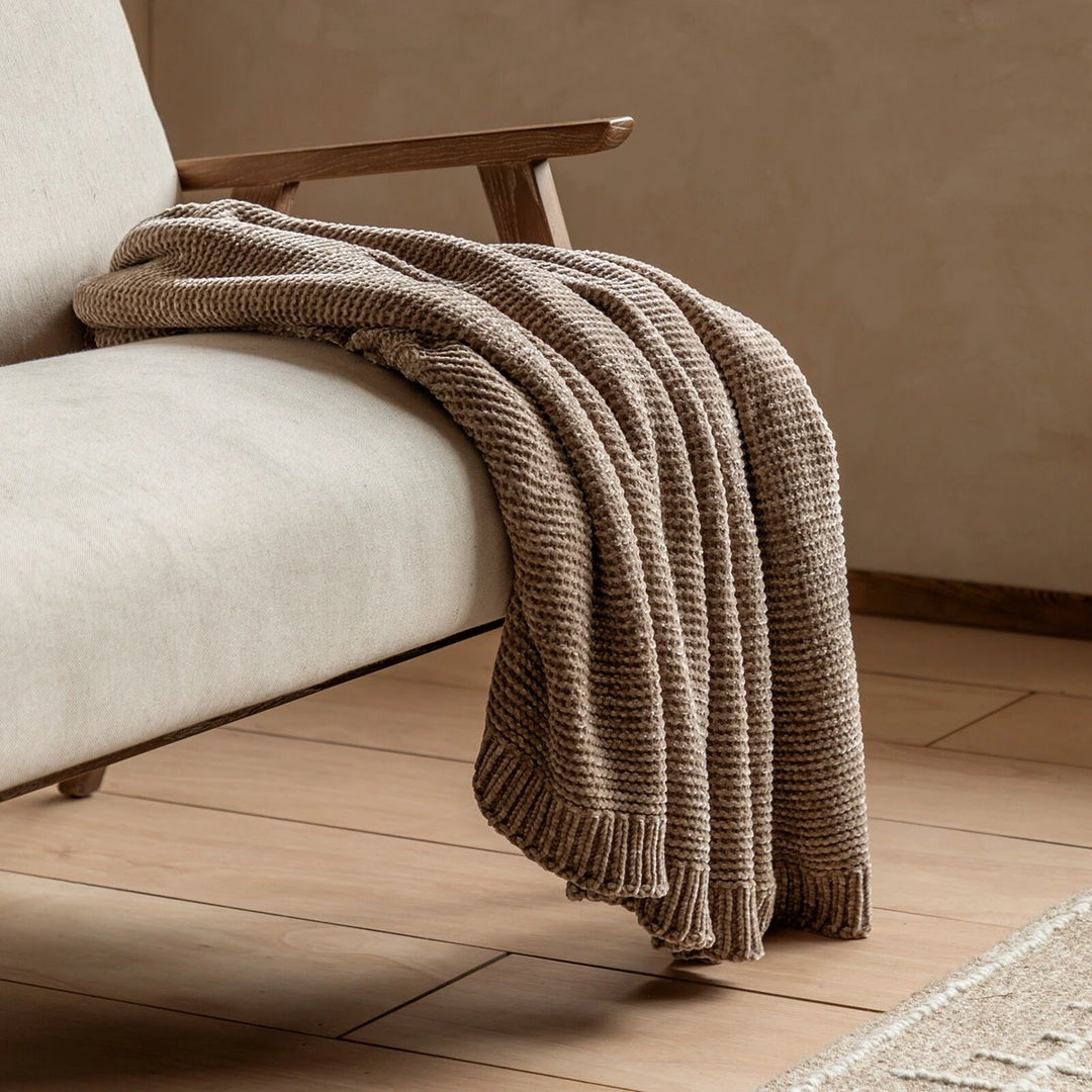 Dahlia Chunky Chenille Luxe Throw - Taupe