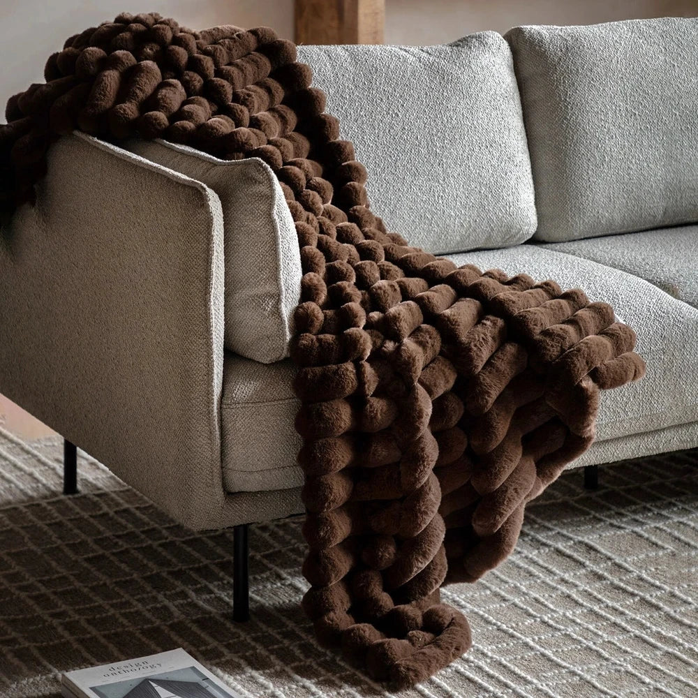 Ribbed Faux Fur Throw - Chocolate