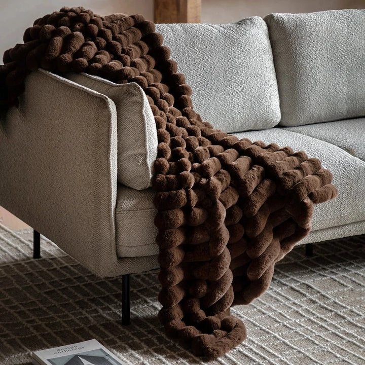 Ribbed Faux Fur Throw - Chocolate