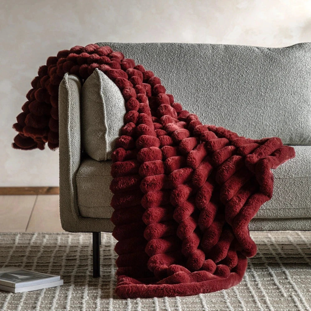 Ribbed Faux Fur Throw - Mulberry
