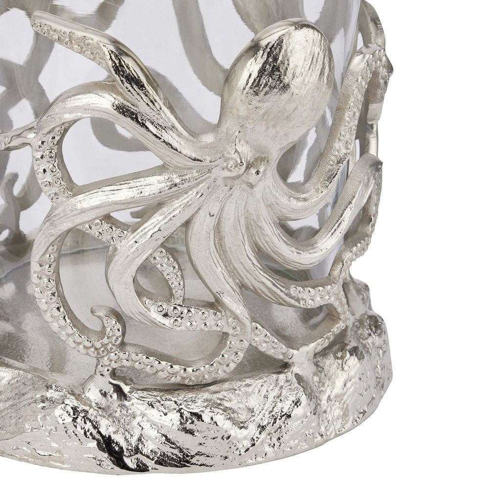 Hill Interiors Octopus Candle Hurricane Lantern in Silver