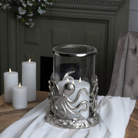 Hill Interiors Octopus Candle Hurricane Lantern in Silver