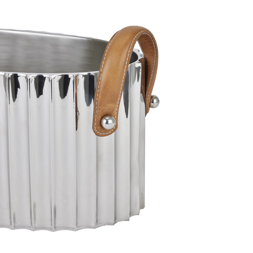 Hill Interiors Large Silver Fluted Leather Handled Champagne Cooler