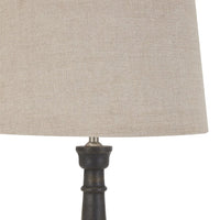 Hill Interiors Delaney Bead Candlestick Lamp With Linen Shade in Grey