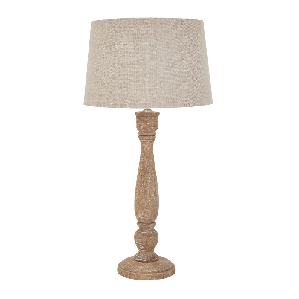 Hill Interiors Delaney Candlestick Lamp With Linen Shade in Natural Wash