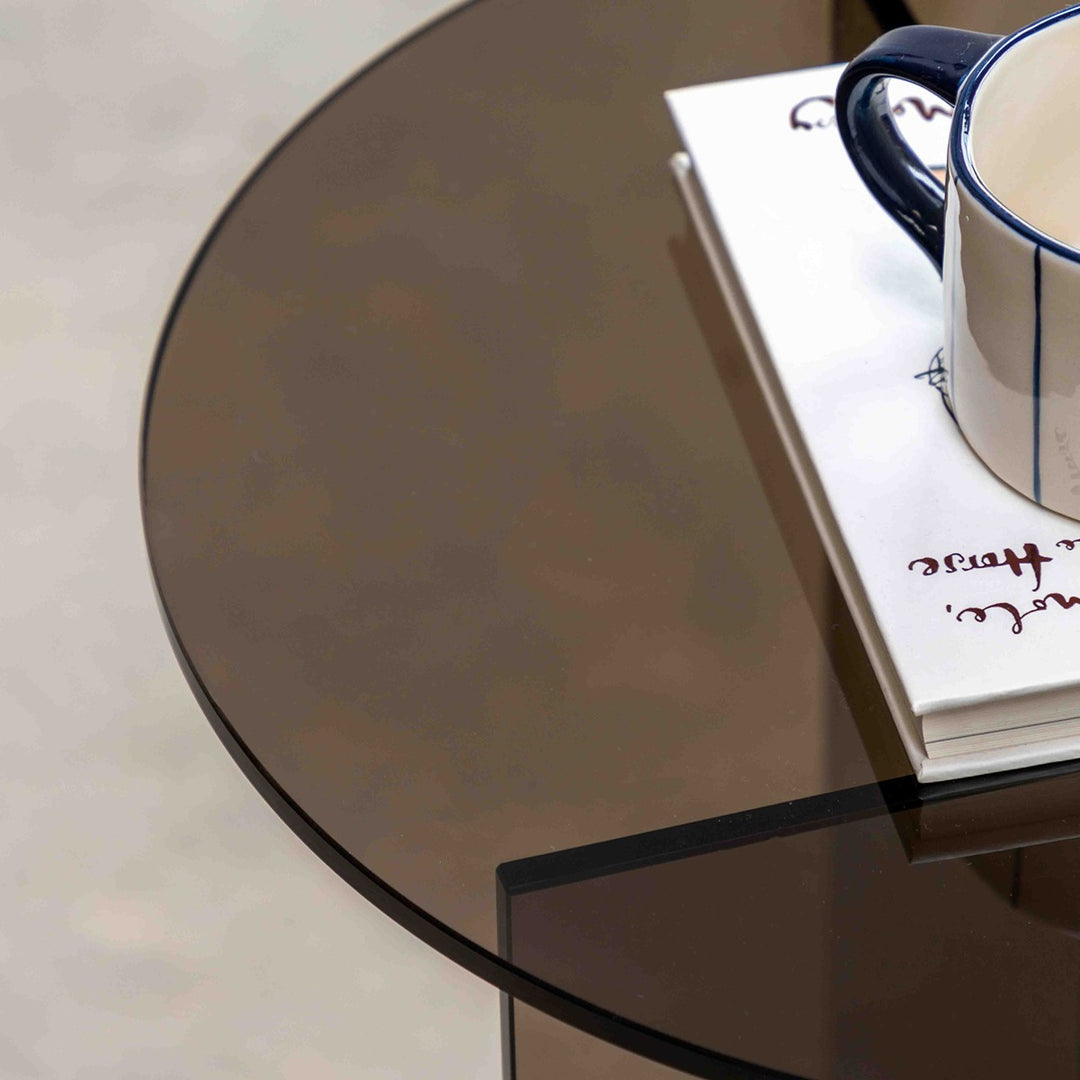 Parioli Glass Round Side Table - Charcoal