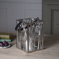 Hill Interiors Stag Hurricane Square Lantern With Black Strap in Silver