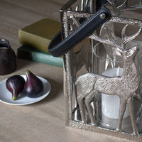 Hill Interiors Stag Hurricane Square Lantern With Black Strap in Silver