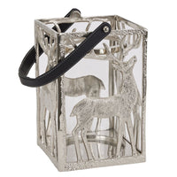 Hill Interiors Stag Hurricane Square Lantern With Black Strap in Silver