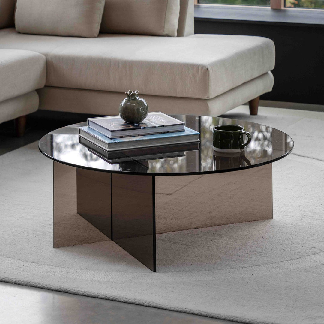 Parioli Glass Round Coffee Table - Charcoal