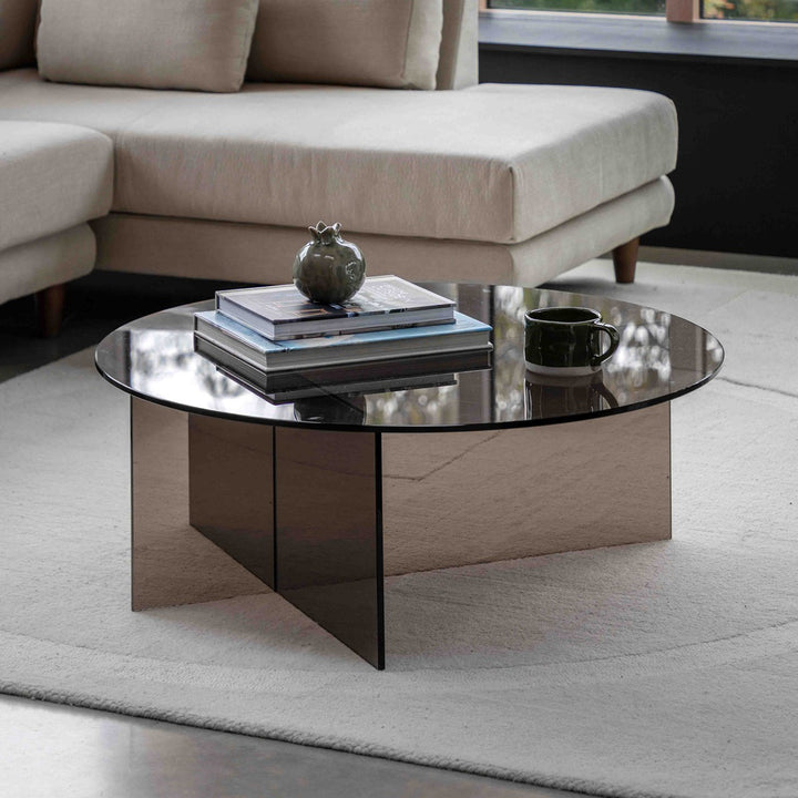 Parioli Glass Round Coffee Table - Charcoal