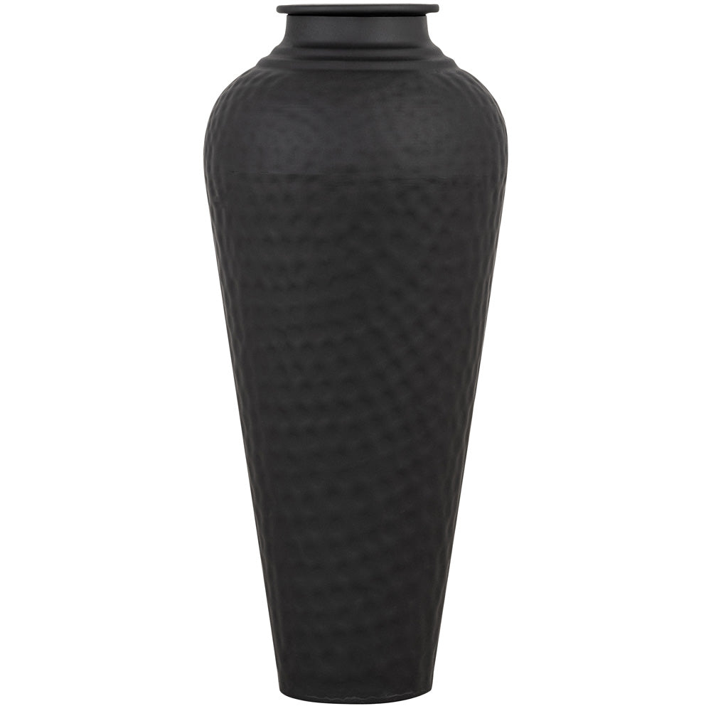Matt Black Hammered Vase with Lid
