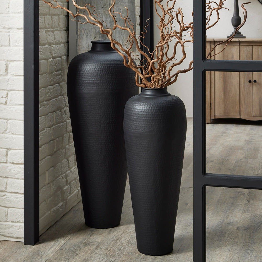 Matt Black Medium Hammered Vase with Lid
