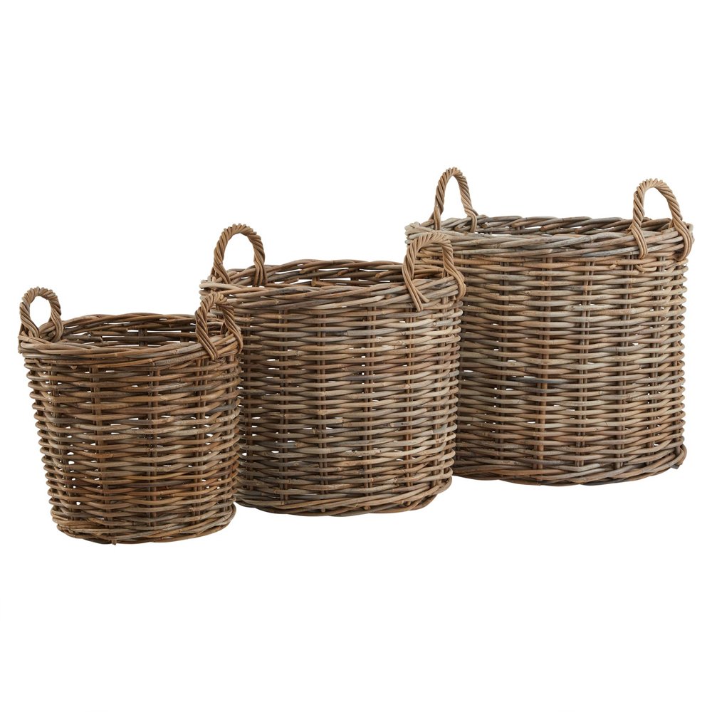 Hill Interiors Set of 3 Kubu Rattan Round Storage Baskets