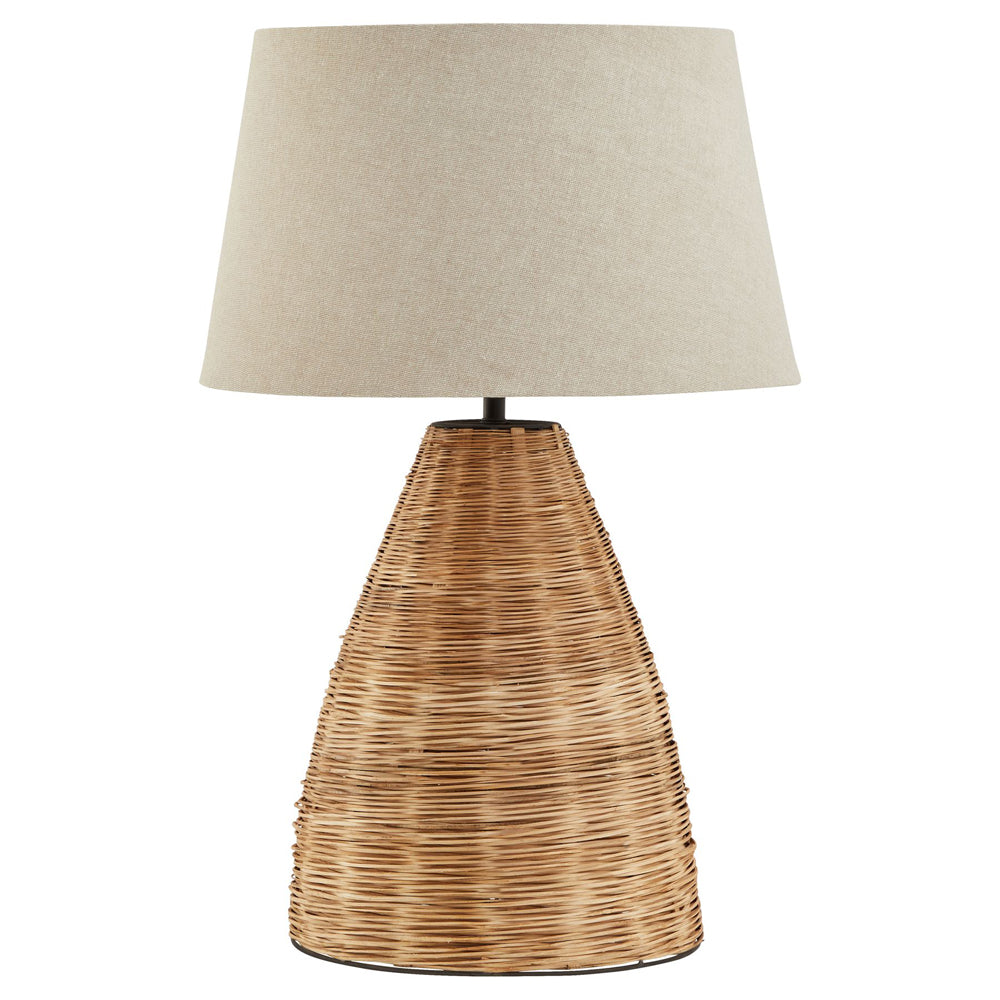 Hill Interiors Conical Wicker Table Lamp with Linen Shade