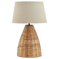 Hill Interiors Conical Wicker Table Lamp with Linen Shade