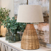 Hill Interiors Conical Wicker Table Lamp with Linen Shade