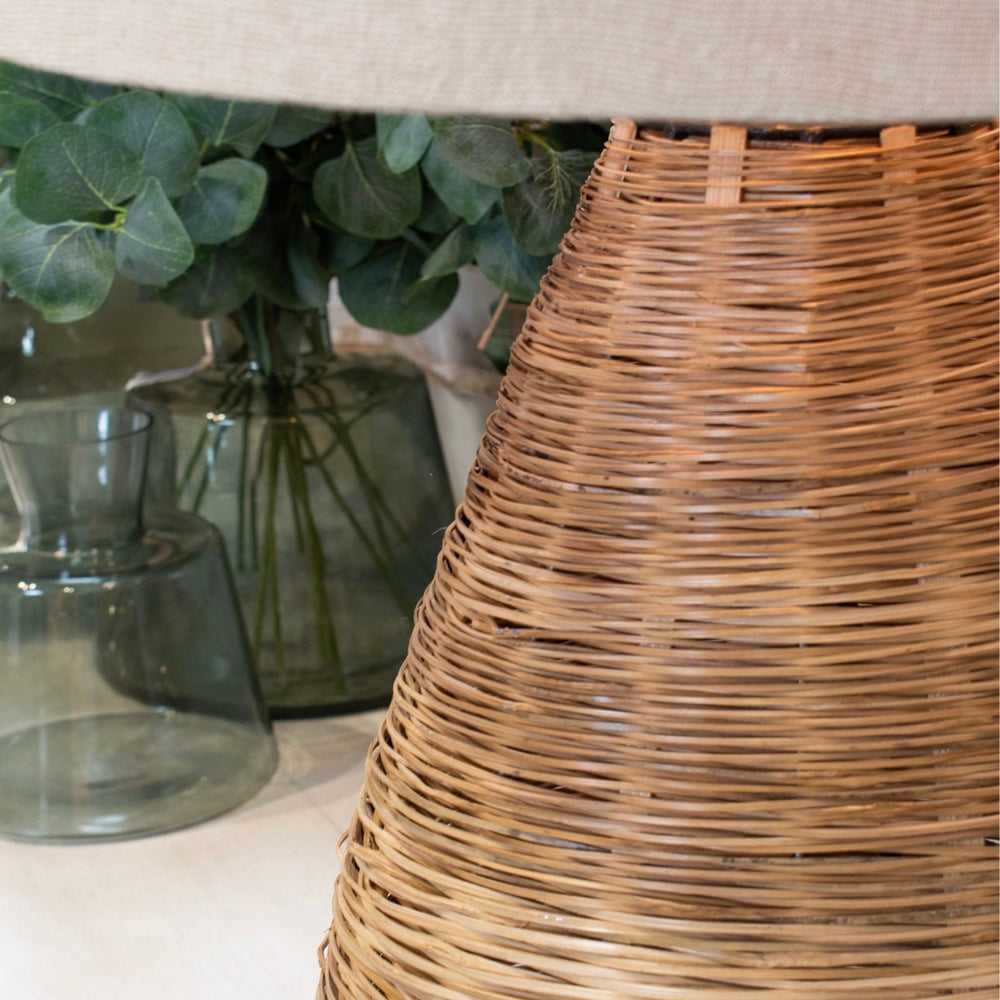 Hill Interiors Conical Wicker Table Lamp with Linen Shade