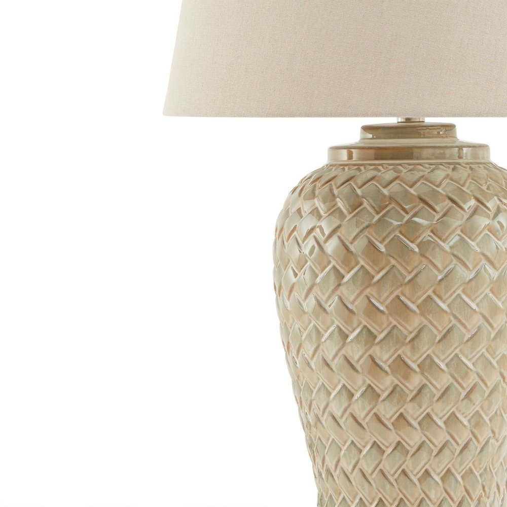  Hill-Hill Interiors Woven Ceramic Table Lamp With Linen Shade-White 901 