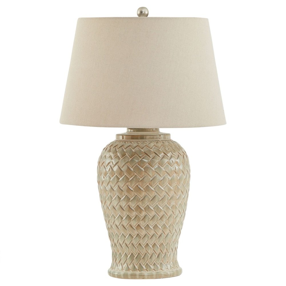  Hill-Hill Interiors Woven Ceramic Table Lamp With Linen Shade-White 349 