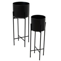 Hill Interiors Set of Two Matt Black Planters on Stand