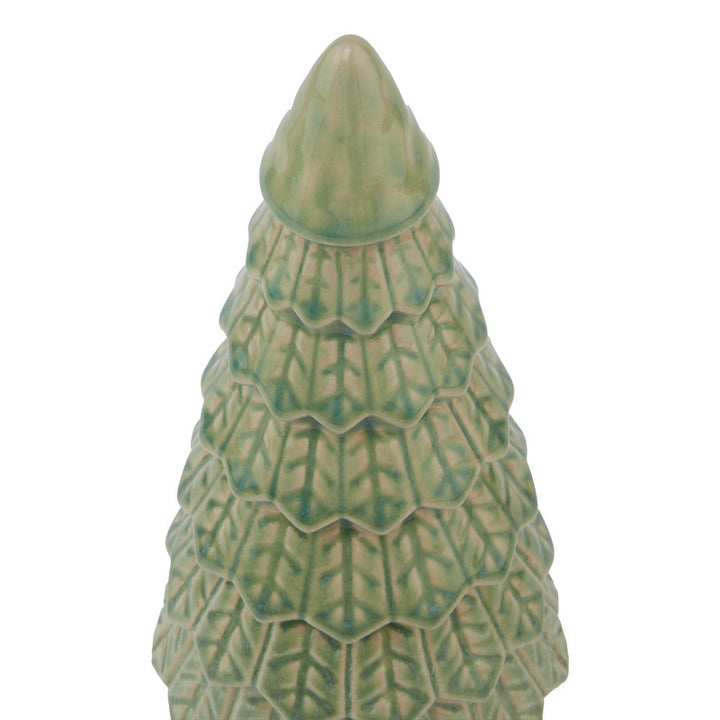 Ceramic Fir Tree Ornament with Base - Light Green Hill 2
