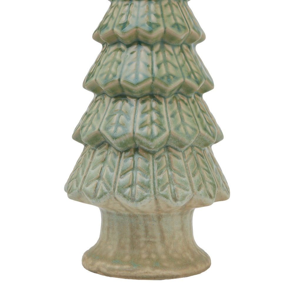 Ceramic Fir Tree Ornament with Base - Light Green Hill 3