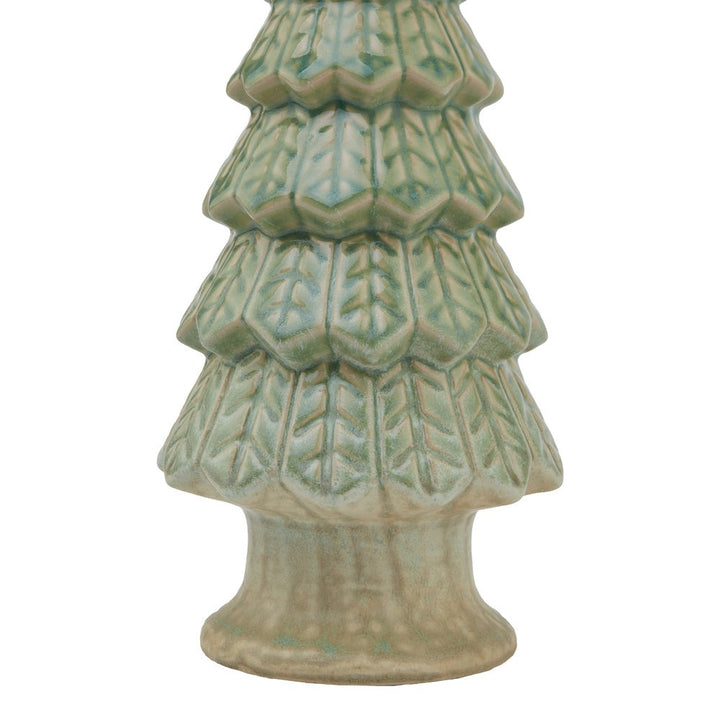 Ceramic Fir Tree Ornament with Base - Light Green Hill 3