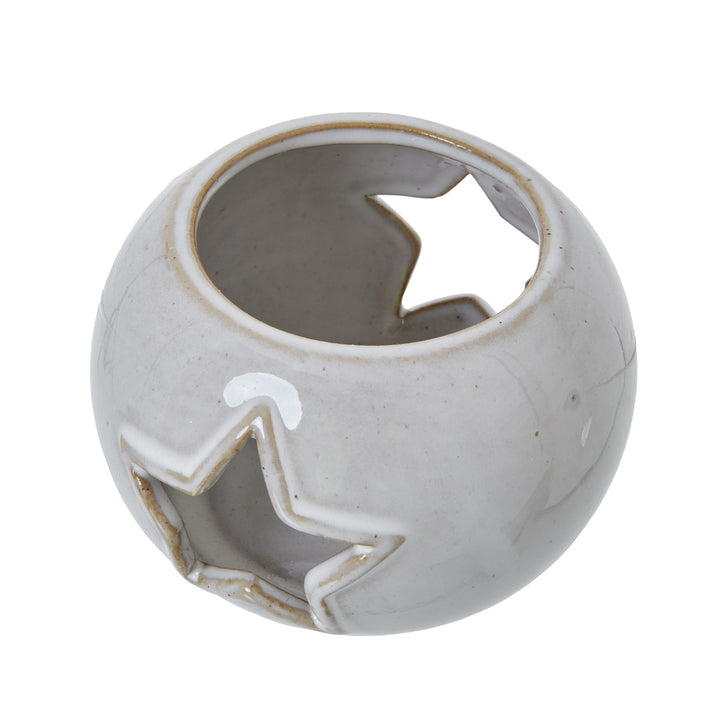 Ceramic Star Cut-Out Round Tealight Holder - White Hill 2