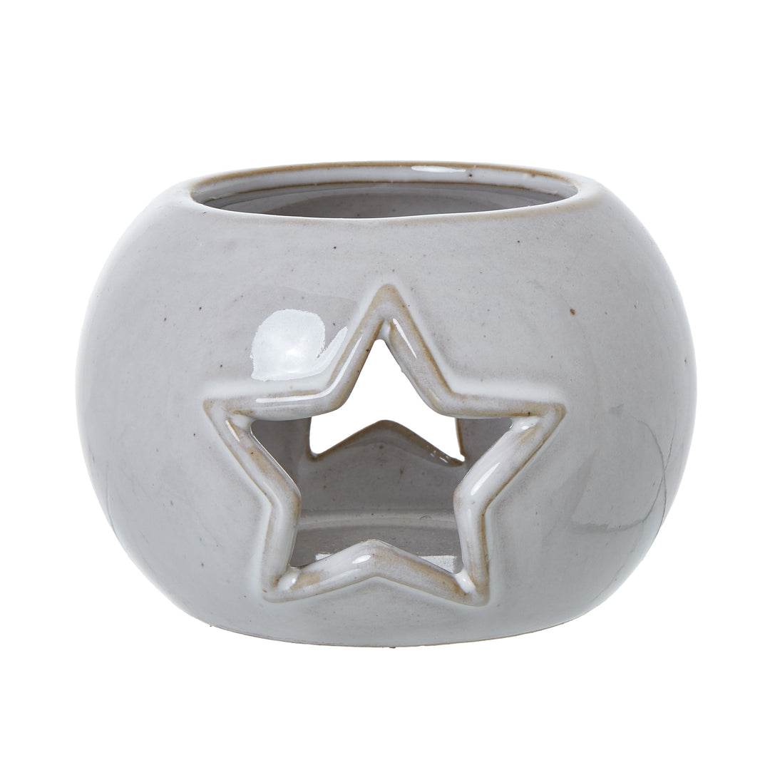 Ceramic Star Cut-Out Round Tealight Holder - White Hill 1
